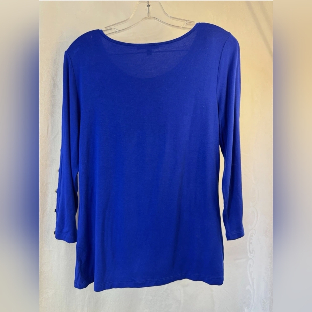 Cable & Gauge Cobalt Blue Button Long Sleeve Top Medium - Picture 3 of 7